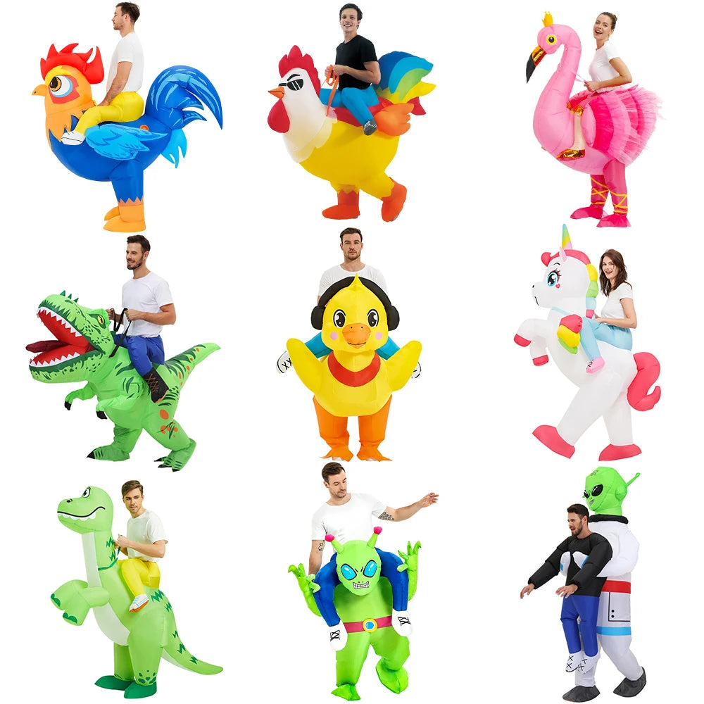 ✨ Inflatable Dinosaur & Animal Ride-On Costume – Funny Halloween Party Cosplay Suit for Adults