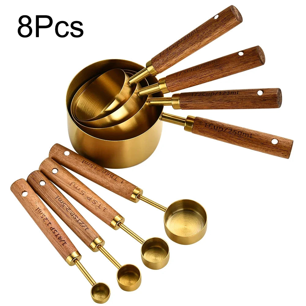 ✨ Premium Gold & Silver Stainless Steel Measuring Cups & Spoons Set – Stylish Kitchen Baking & Coffee Tools ✨