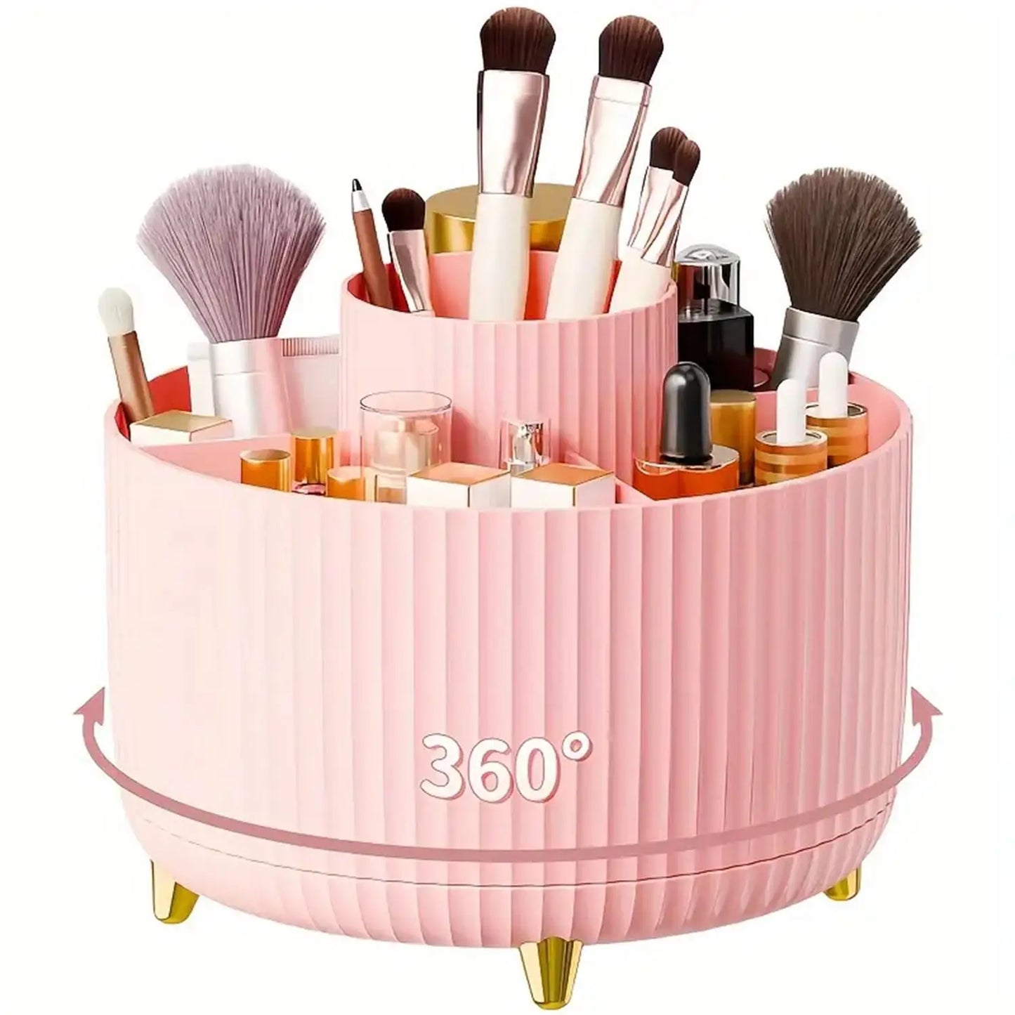Aesthetic 360° Rotating Makeup Organizer — Vanity Storage for Brushes, Skincare & Beauty Essentials