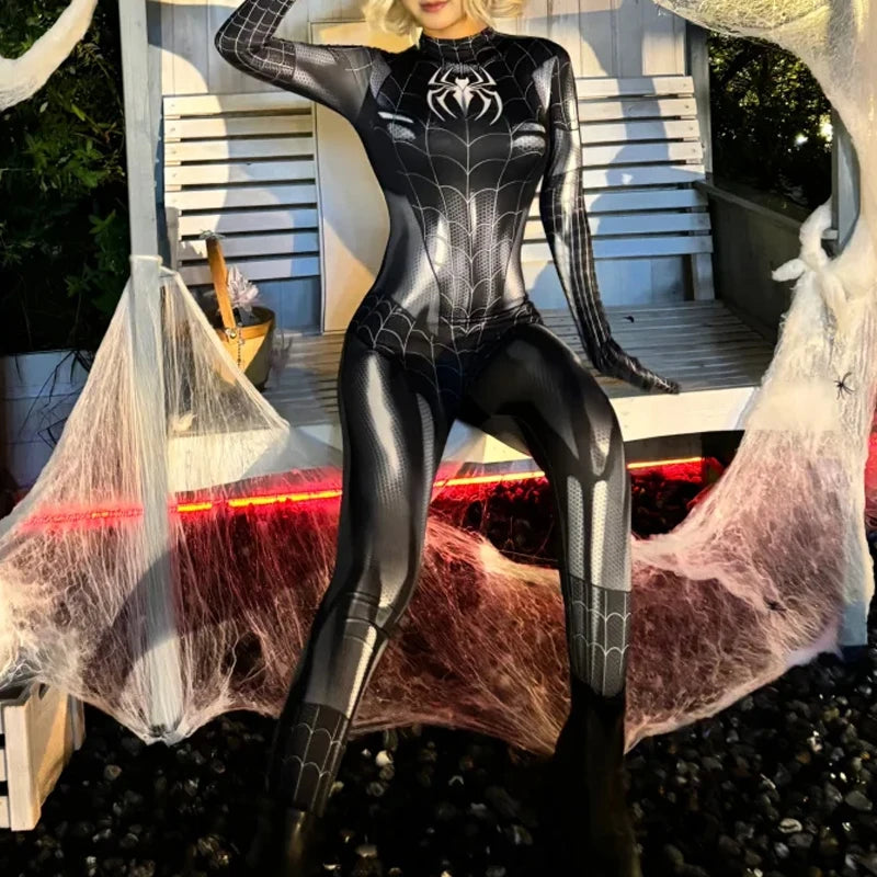 MJ Black & Red Spider Suit – Women’s Sexy Superhero Cosplay Jumpsuit (With Mask Option)