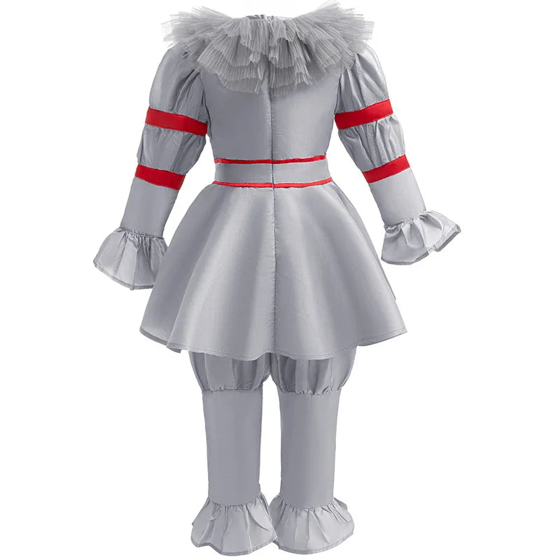 ✨ Kids Creepy Clown Halloween Costume – Pennywise-Inspired Cosplay Outfit with Optional Balloon Accessories