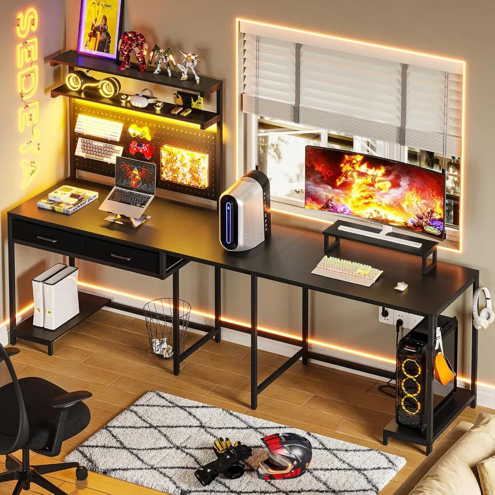 Ultimate Gamer Station™ – L-Shaped RGB Desk with Pegboard, Hutch & Drawers