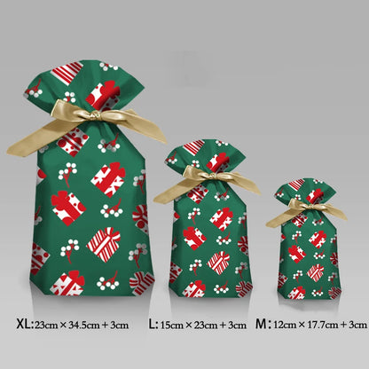 5/10pcs Christmas Drawstring Gift Bags – Snowflake, Santa, Deer & Fireworks Patterns (Multiple Sizes & Styles)