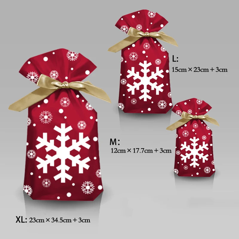 5/10pcs Christmas Drawstring Gift Bags – Snowflake, Santa, Deer & Fireworks Patterns (Multiple Sizes & Styles)