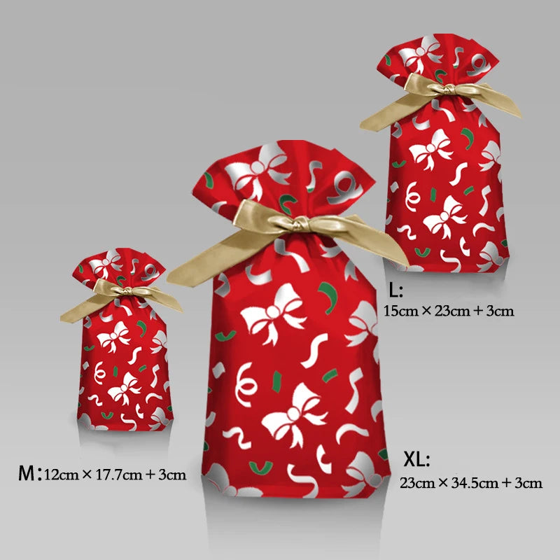 5/10pcs Christmas Drawstring Gift Bags – Snowflake, Santa, Deer & Fireworks Patterns (Multiple Sizes & Styles)