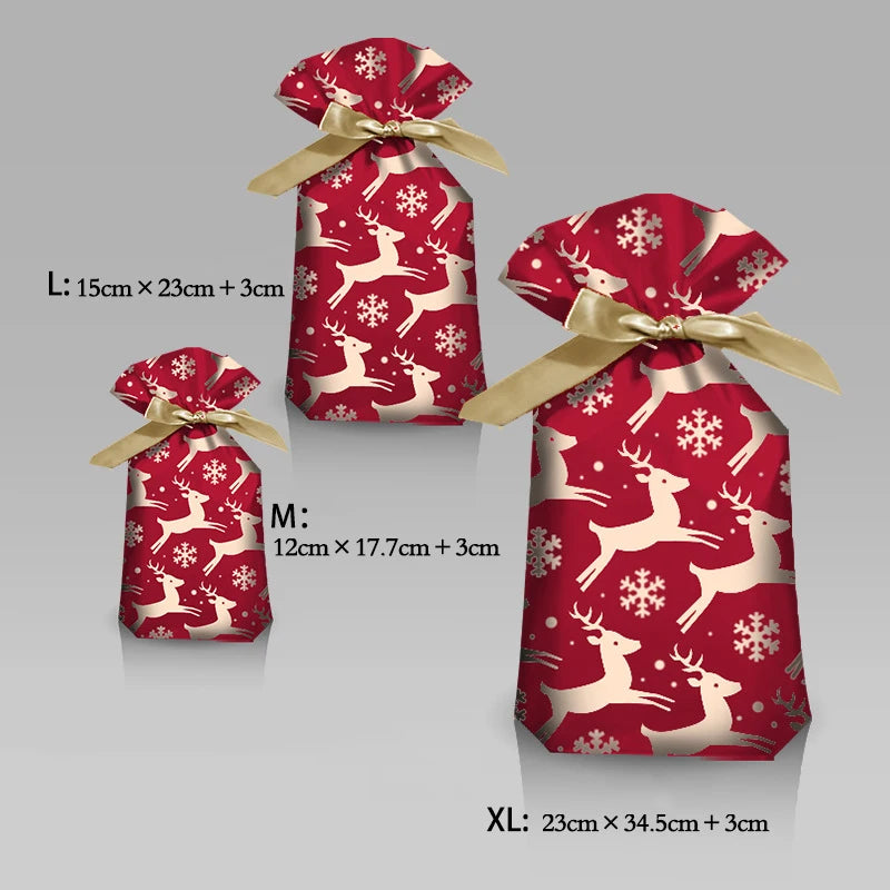 5/10pcs Christmas Drawstring Gift Bags – Snowflake, Santa, Deer & Fireworks Patterns (Multiple Sizes & Styles)