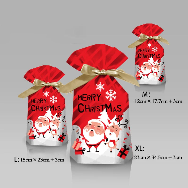 5/10pcs Christmas Drawstring Gift Bags – Snowflake, Santa, Deer & Fireworks Patterns (Multiple Sizes & Styles)