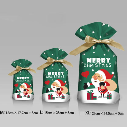 5/10pcs Christmas Drawstring Gift Bags – Snowflake, Santa, Deer & Fireworks Patterns (Multiple Sizes & Styles)