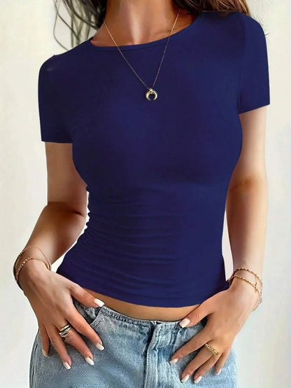 Y2K Women's Slim Fit Scoop Neck Crop Top - Trendy Summer Essential