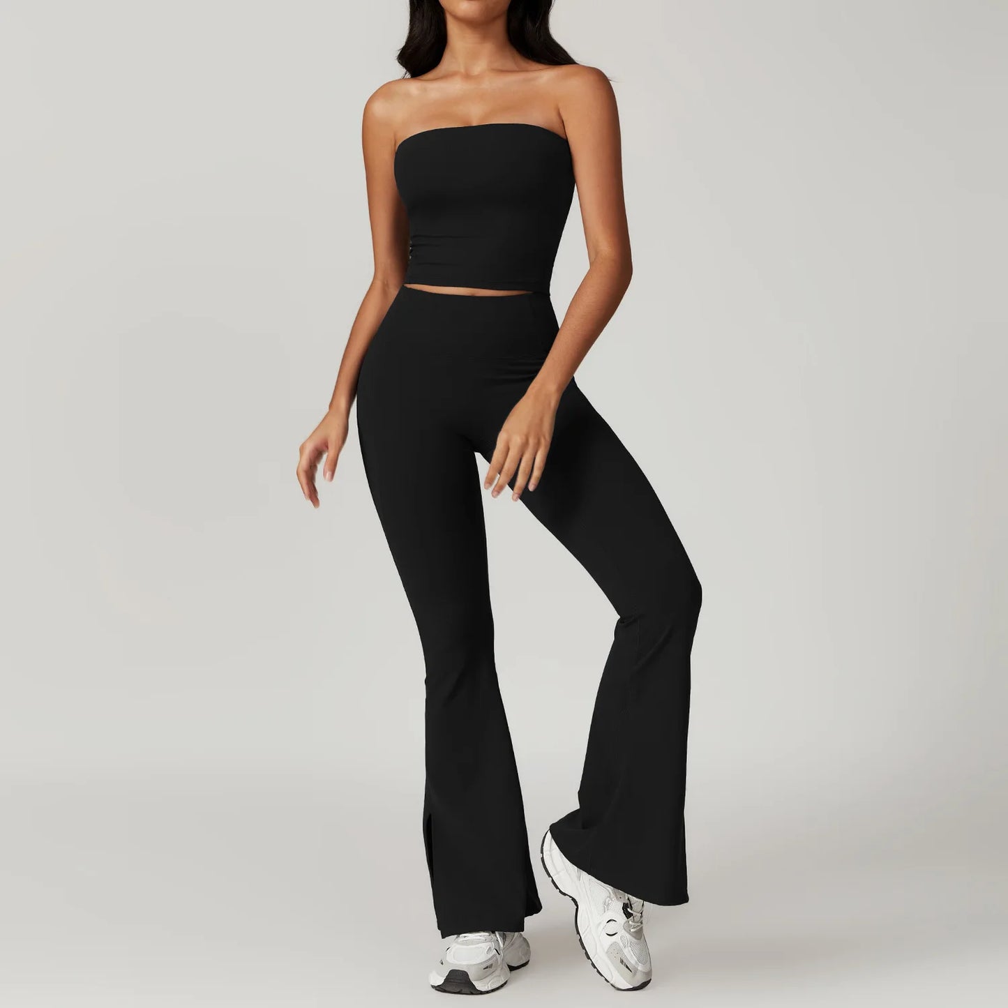 ElevateFit 2-Piece Yoga Set: High-Waist Leggings & Bell-Bottoms Sports Bra for Women - Fitness Tracksuit Activewear
