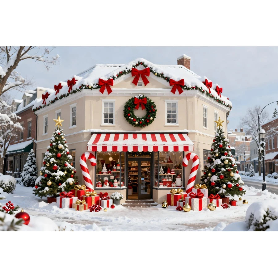 Holiday Arch Christmas Photography Backdrop – Red & Gold Festive Scene