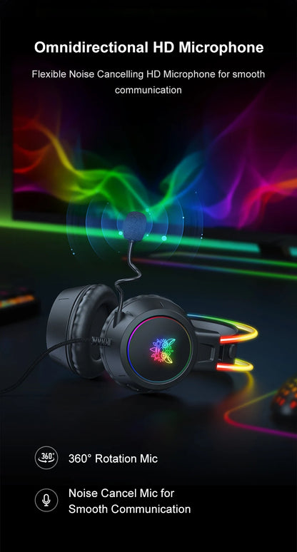 ONIKUMA X15 Pro RGB Gaming Headset – Surround Sound, Mic, & LED Lights for Immersive Play