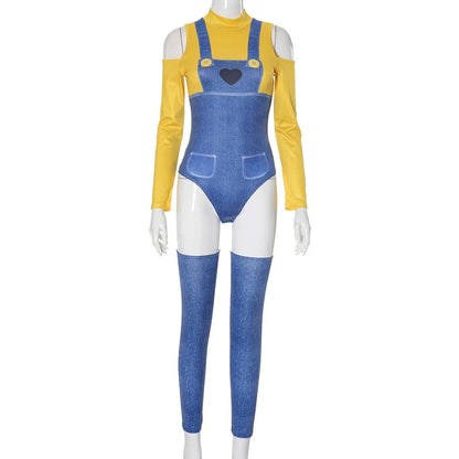 Minion Madness Women’s Cosplay Jumpsuit Set – Halloween Cartoon Character Costume