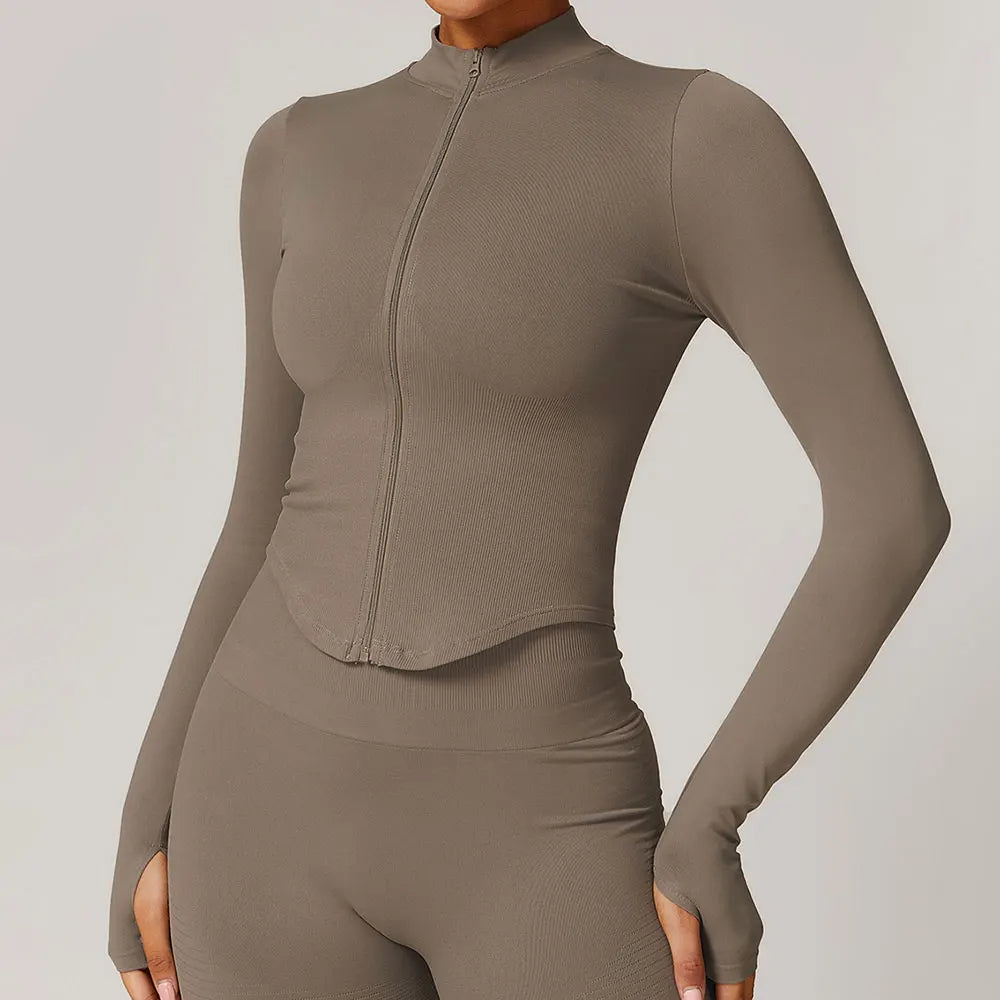 Flex Appeal Zip-Up Crop – Long Sleeve Sports Top