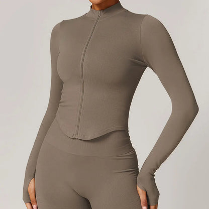 Flex Appeal Zip-Up Crop – Long Sleeve Sports Top