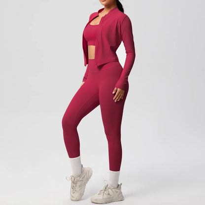3pcs Sportswear Yoga Set Gym Sports Bra Zipper Jacket Leggings Clothes Sportswear Yoga Suits For Women Fitness Set Tracksuit