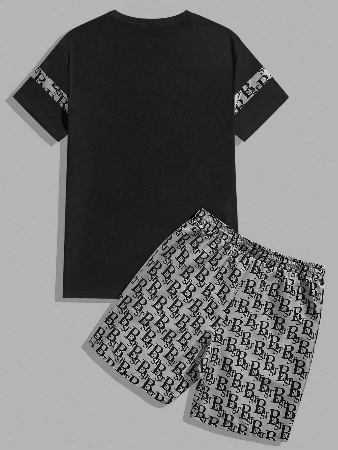 Urban Luxe 2-Piece Set – Men's Retro Streetwear Tee & Shorts Combo