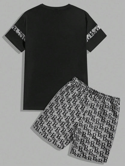 Urban Luxe 2-Piece Set – Men's Retro Streetwear Tee & Shorts Combo