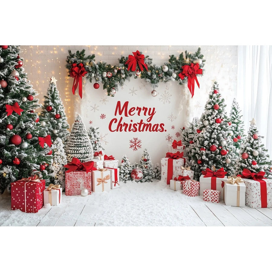 Holiday Arch Christmas Photography Backdrop – Red & Gold Festive Scene