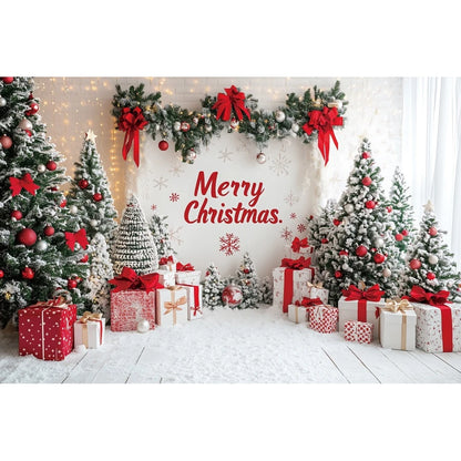 Holiday Arch Christmas Photography Backdrop – Red & Gold Festive Scene