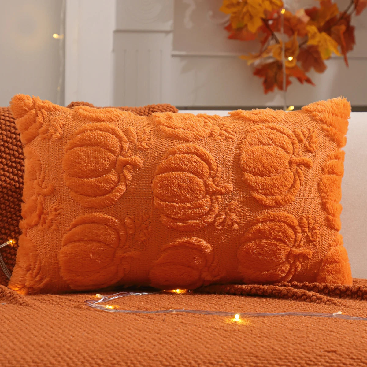 Pumpkin Glow Plush Pillow Cover – Autumn Harvest Edition