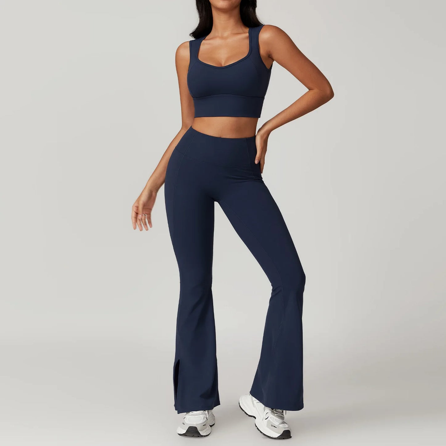 ElevateFit 2-Piece Yoga Set: High-Waist Leggings & Bell-Bottoms Sports Bra for Women - Fitness Tracksuit Activewear