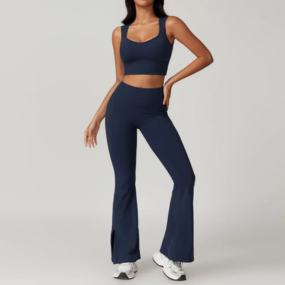 ElevateFit 2-Piece Yoga Set: High-Waist Leggings & Bell-Bottoms Sports Bra for Women - Fitness Tracksuit Activewear