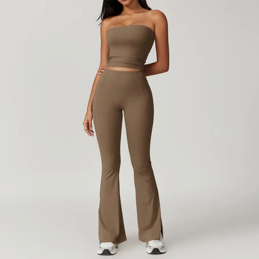 ElevateFit 2-Piece Yoga Set: High-Waist Leggings & Bell-Bottoms Sports Bra for Women - Fitness Tracksuit Activewear