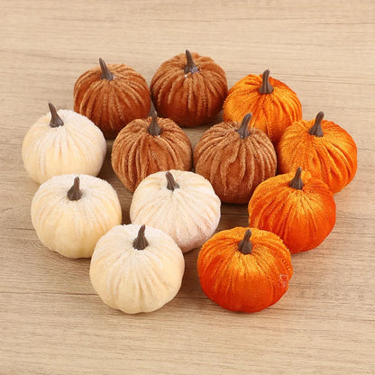 Cozy Flannel Pumpkin Set – 8/12pcs Soft Fabric Fall Decor for Autumn, Thanksgiving & Halloween Tables