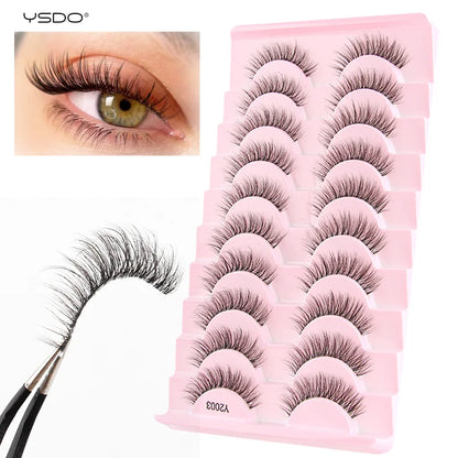 YSDO Half Lash Collection – 3 or 10 Pairs Natural Cat Eye 3D Faux Mink Lashes (Lightweight, Reusable, Soft Glam Finish)