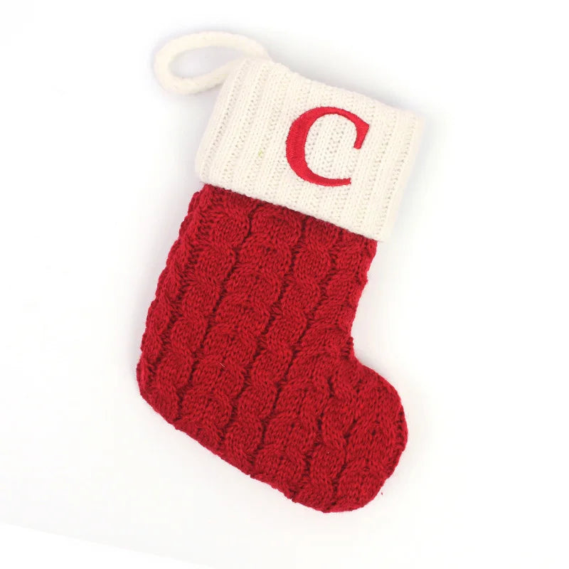 Cozy Knit Christmas Stocking – Mini Alphabet Hanging Boot Ornament