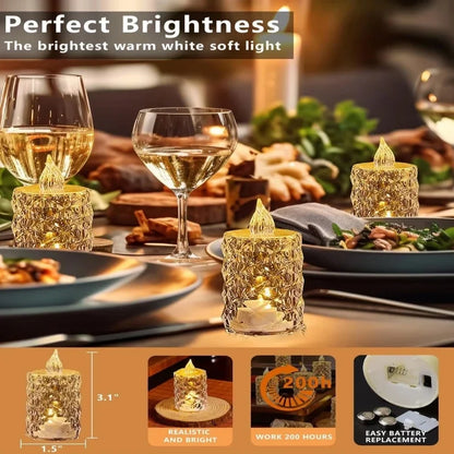 Golden Glow Crystal LED Candle Set – 3pcs Flameless & Elegant Autumn Décor Lights