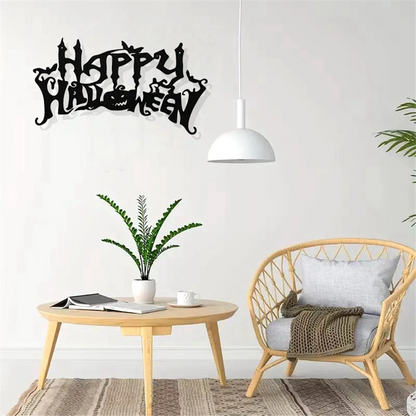 Haunted Charm Halloween Wall Sign – Spooky Wooden Art Decor for Home & Living Room