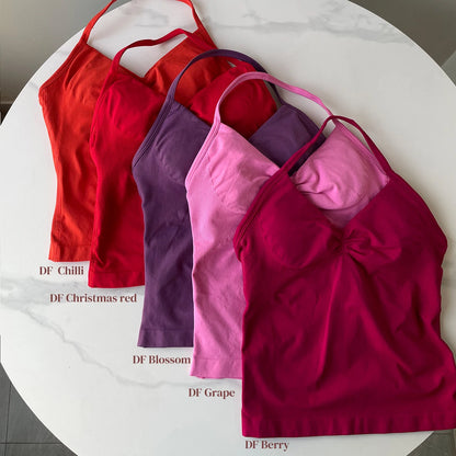 PowerSculpt Halter Gym Bra – Strappy Support with Built-In Cups