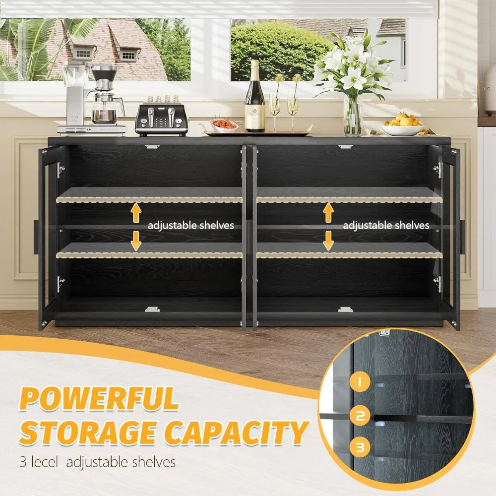 Aurora Glow Wine & Coffee Bar Cabinet – Modern LED Sideboard with Storage