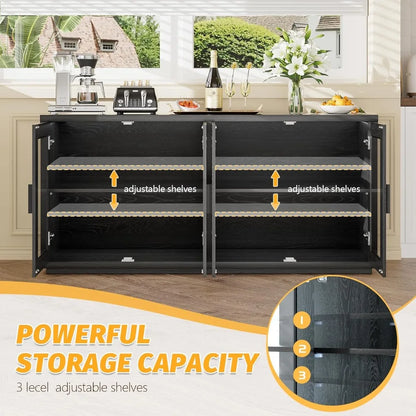 Aurora Glow Wine & Coffee Bar Cabinet – Modern LED Sideboard with Storage