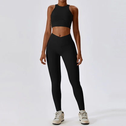 EmpowerFit 2-Piece Seamless Yoga Set: High-Waist Leggings & Push-Up Sports Bra