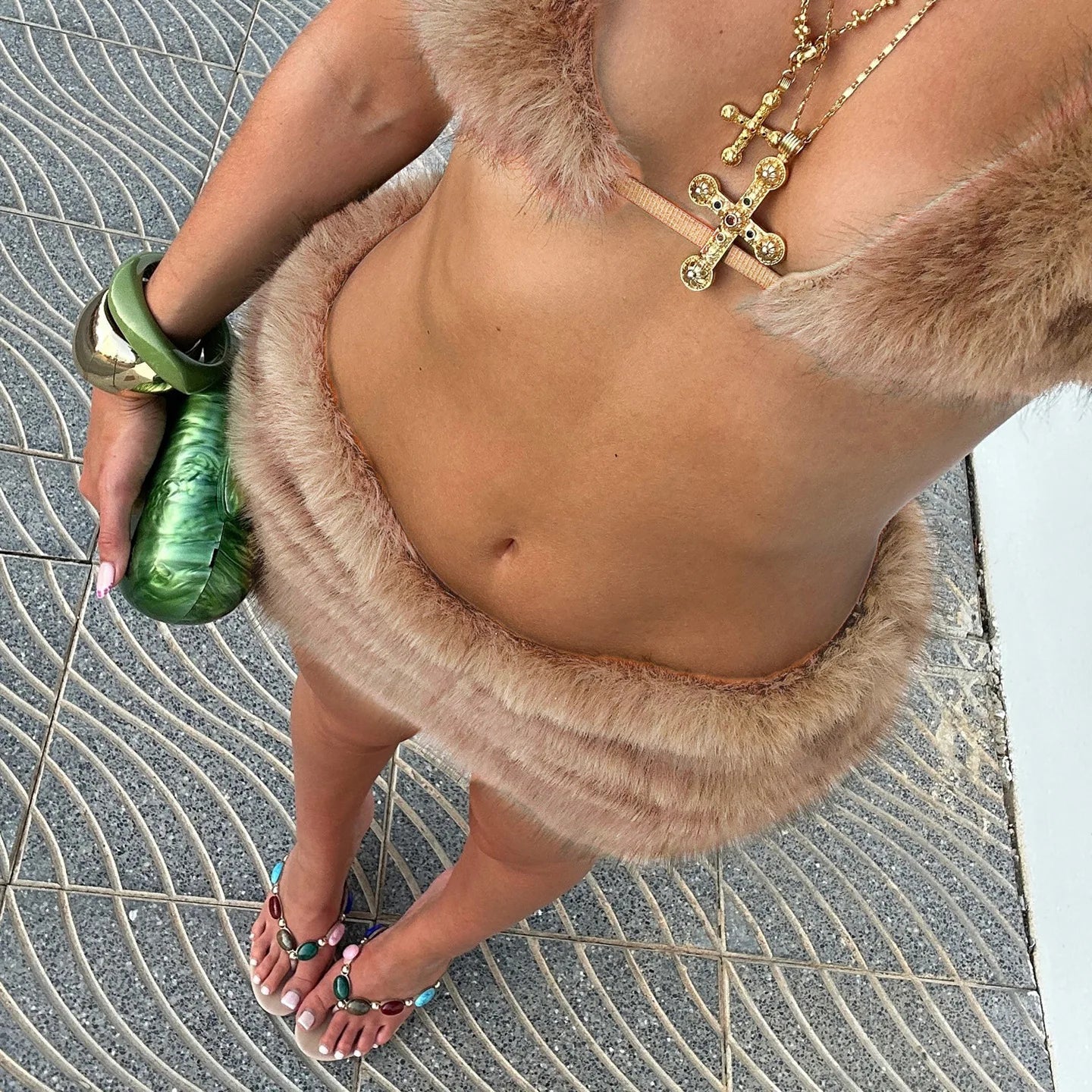 Velour Dreams 2-Piece Fur Trim Skirt Set