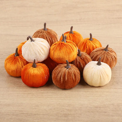 Cozy Flannel Pumpkin Set – 8/12pcs Soft Fabric Fall Decor for Autumn, Thanksgiving & Halloween Tables