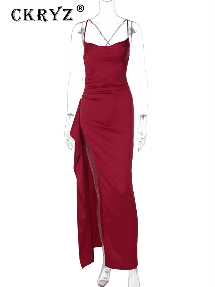 Silk Seduction Backless Maxi – Fall Glam Dress