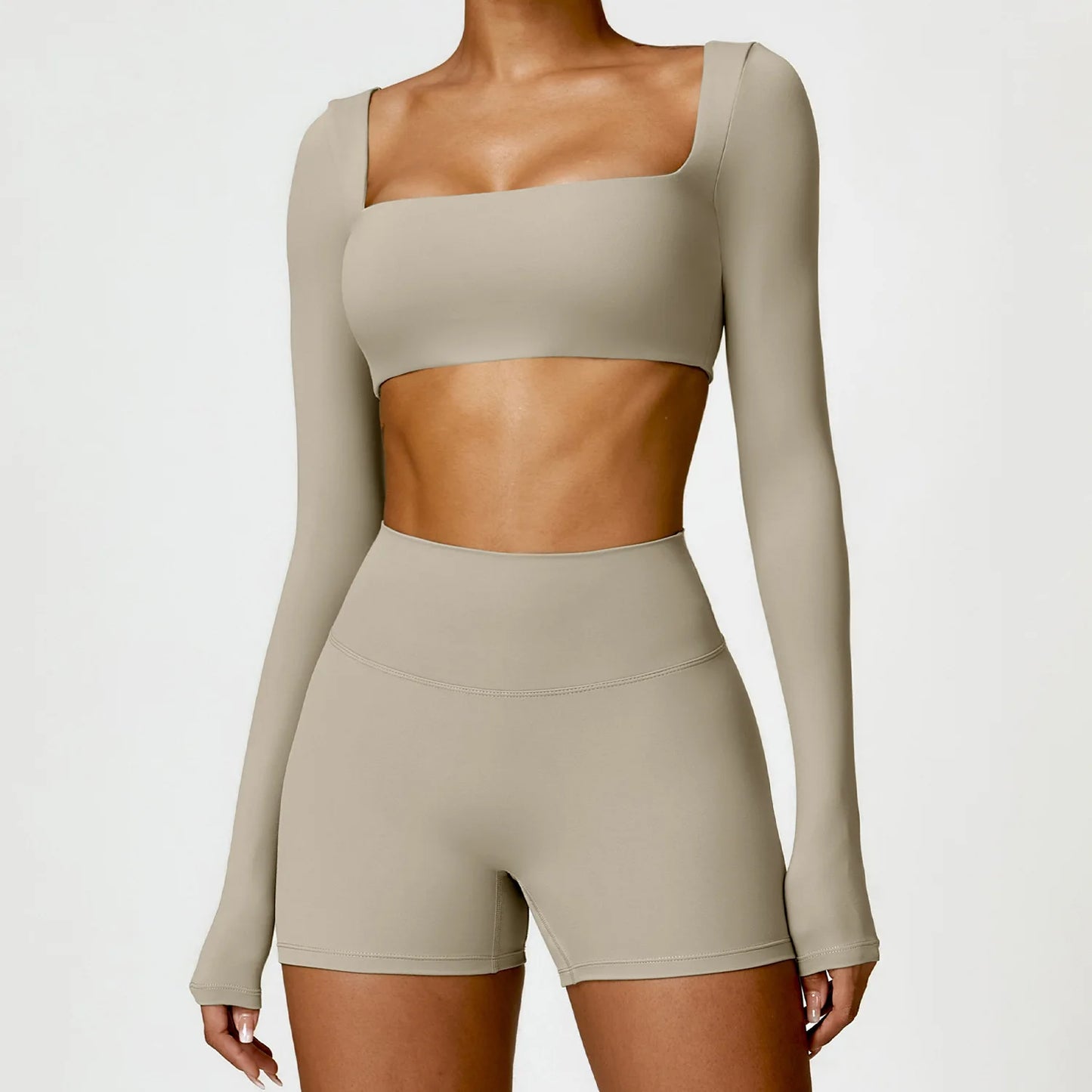 Premium 2-Piece Seamless Yoga Set – Long Sleeve Crop Top & High-Waist Leggings