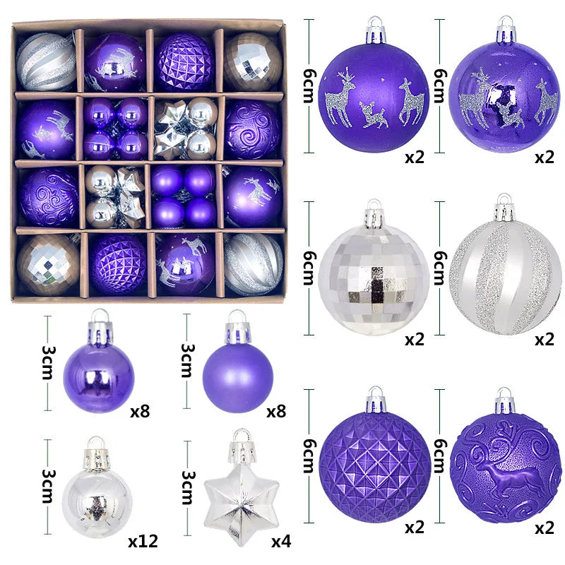 44-Piece Christmas Ornament Set – 6cm Shatterproof Balls in Premium Holiday Color Themes