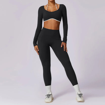 Fit & Fierce 2-Piece Yoga Set: Long Sleeve Crop Top + High-Waist Leggings
