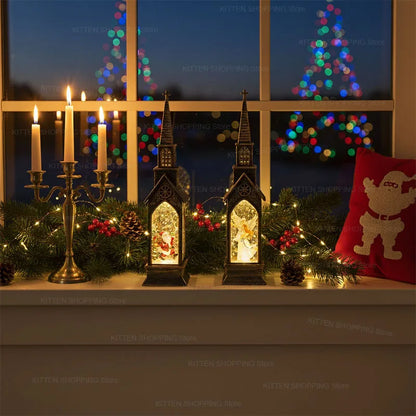 Christmas LED Fairy Lantern & Santa Lighthouse Night Light – Cozy Glowing Tabletop Holiday Decor