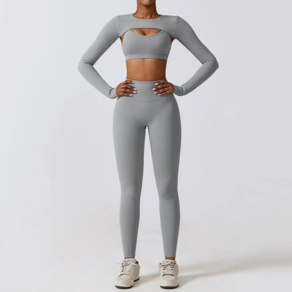 Flex & Flow Seamless Yoga Set: Long Sleeve Crop Top + High-Waist Leggings
