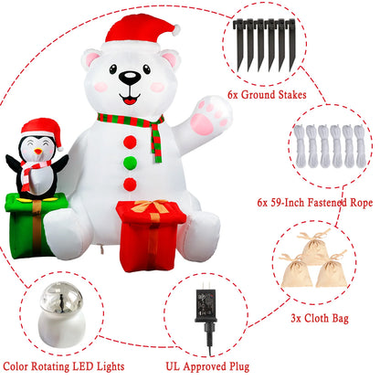 6FT Polar Bear & Penguin Christmas Inflatable – LED Light-Up Outdoor Holiday Blow-Up Decoration (US/UK/EU Plug)