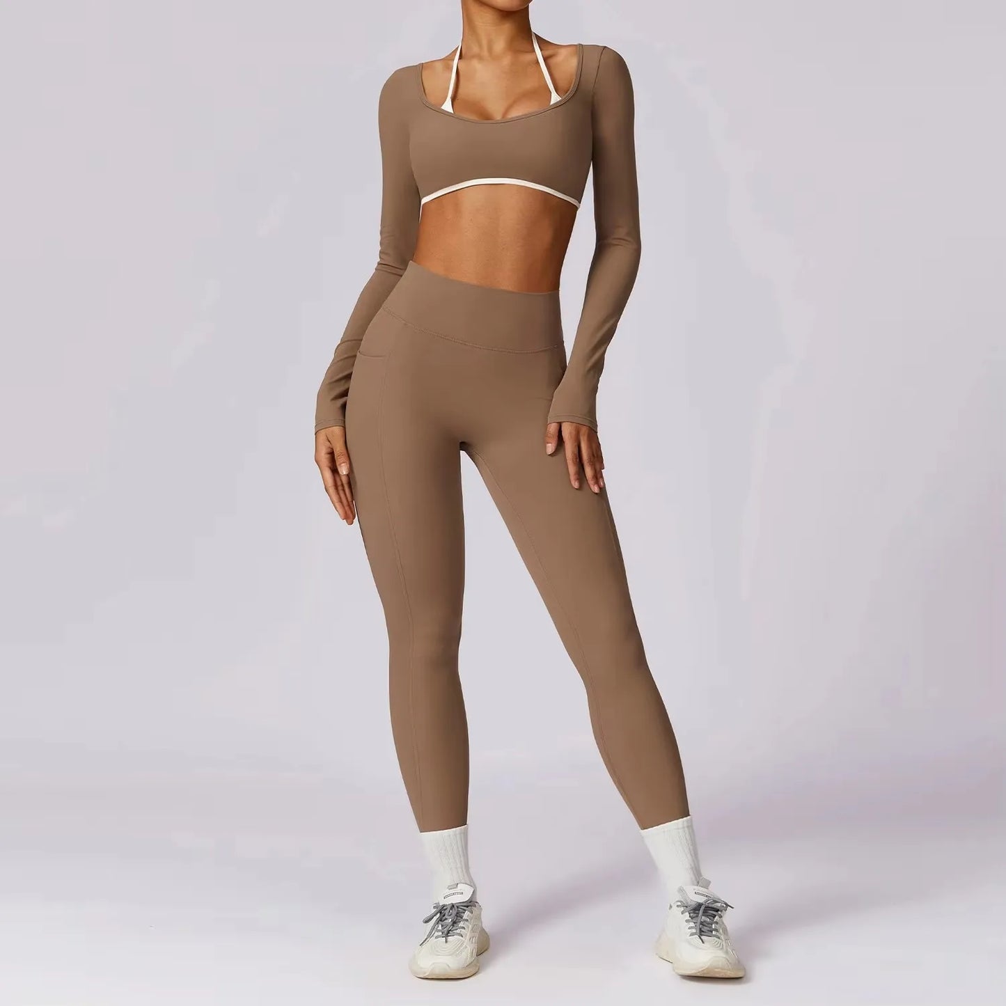 EmpowerFit 2-Piece Workout Set: Sculpting High-Waist Leggings & Long Sleeve Push-Up Sports Bra