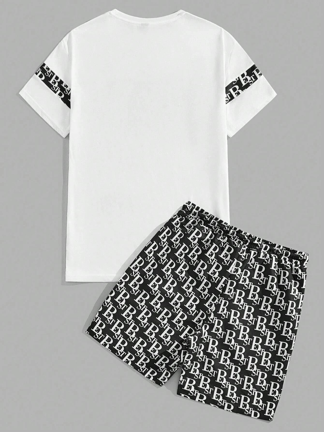 Urban Luxe 2-Piece Set – Men's Retro Streetwear Tee & Shorts Combo