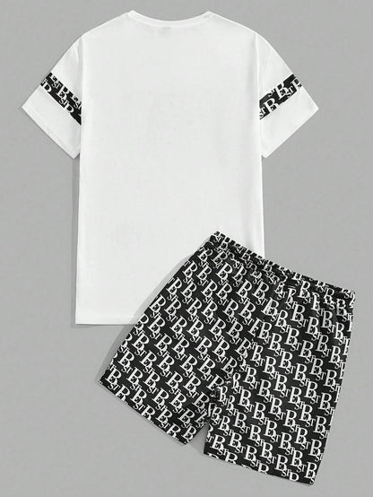 Urban Luxe 2-Piece Set – Men's Retro Streetwear Tee & Shorts Combo