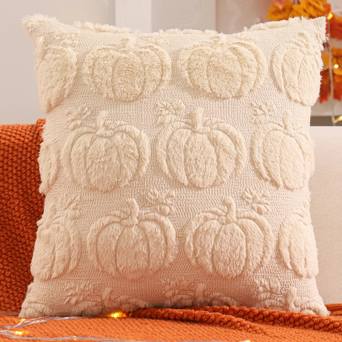 Pumpkin Glow Plush Pillow Cover – Autumn Harvest Edition